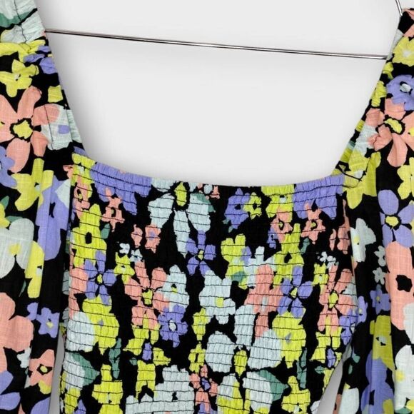 Free People Womens Top Sz Small Ariana Floral Puff Sleeve Crop Top Blouse Hippie - Picture 6 of 7